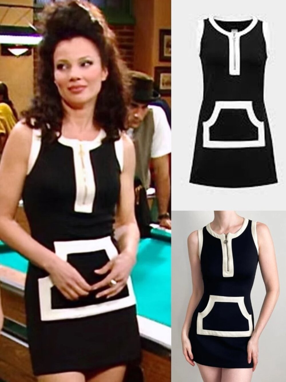 MOSCHINO FRAN NANNY BLACK WHITE TRIM ZIPPER Mini Dress USA 10 PEACE SIGN 60'S